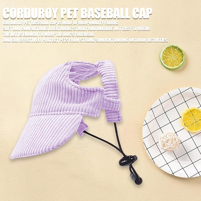 Dog Baseball Cap, Dog Cat Summer Beach Visor Hat with Ear Holes, Adjustable Puppy Sunbonnet Headdress (Purple, Large)