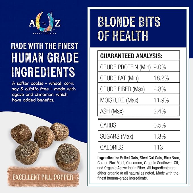 Horse Treats, Blonde Bits of Health, Low Carb/Sugar, A Softer Cookie, Wheat, Corn, Soy & Alfalfa Free, Made with Cinnamon & Agave, All Natural Ingredients, 4.5 lb