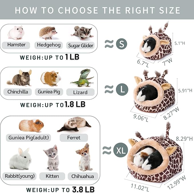 JanYoo Bunny Bed Guinea Pig Hideout Huts Accessories Habitat Tunnel for House (XL,Giraffe)