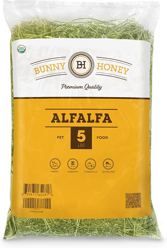 Bunny Honey Bulk Fresh Alfalfa Hay 80oz USDA Organic Alfalfa Hay for Baby Bunnies - Best Cut & Delivered Fresh - Promotes Healthy Digestive Function - 5 Pound