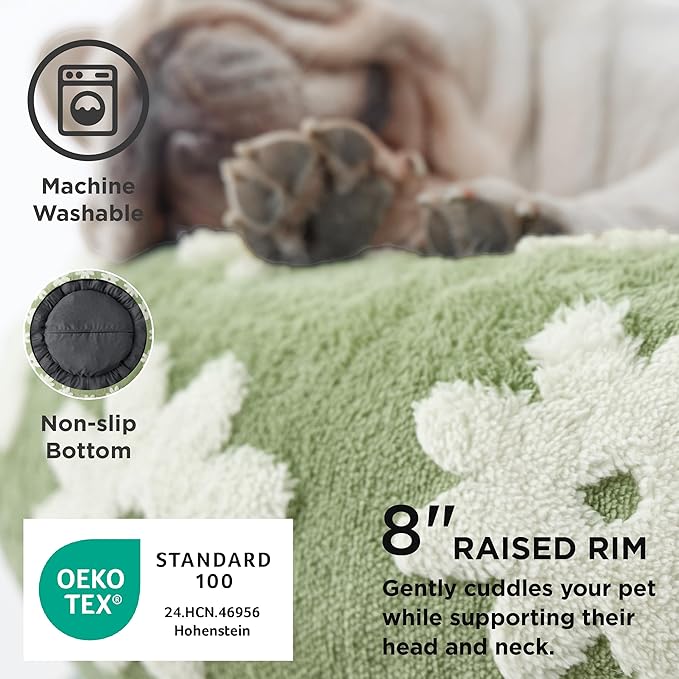 Lesure Shown on TV Donut Large Dog Bed - XL Washable Round Sofa Indoor Anti-Anxiety Calming Gift for Pets, Orthopedic Home Decor Cute Bed with Jacquard Shaggy Plush & Anti Slip Bottom, 36 Inch, Green