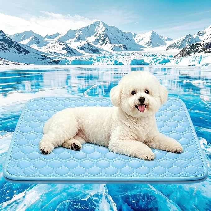 Cooling Mat for Small Dogs, Thick Breathable Dog Cooling Mat Q-MAX>0.45, Cooling Bed Chill Cool Fiber & Non-Slip Bottom Cold Crate Pad Kennel Bed for Dog Puppy and Cat, Non-Toxic, Foldable & Washable