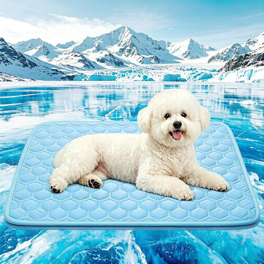Cooling Mat for Small Dogs, Thick Breathable Dog Cooling Mat Q-MAX>0.45, Cooling Bed Chill Cool Fiber & Non-Slip Bottom Cold Crate Pad Kennel Bed for Dog Puppy and Cat, Non-Toxic, Foldable & Washable