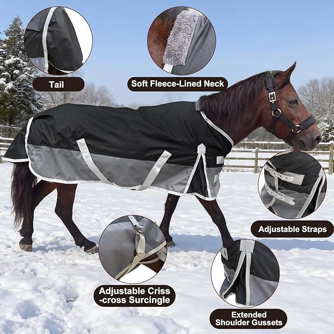 Winter Blanket for Mini Horse, Pony, Donkey, Llama, Alpaca, Small Equine- 220g Filled Medium Weight Winter Horse Blanket - 1200D Water Resistant (55‘’)