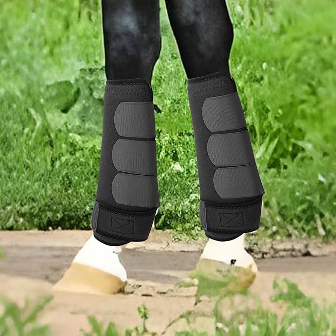 Medicine Horse Boots Splint Boots for Horses Protective Lower Limb Brushing Boots Front Hind Leg Protection Gear Set of 4 (Black, Small)
