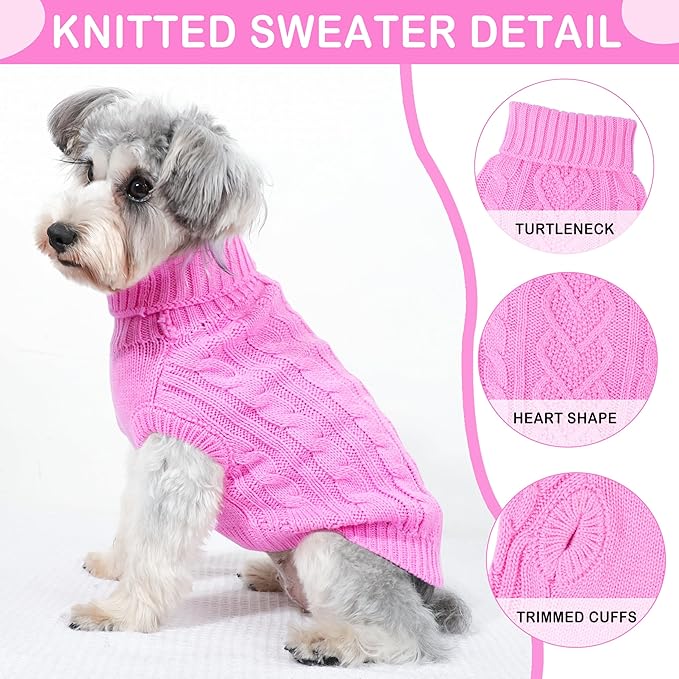 Dog Sweaters Small Dog Clothes for Winter Solid Knitted Puppy Sweater Warm Pet Cat Sweater Doggy Pullover Outfit with Heart-Shape Design(Pink, Large)