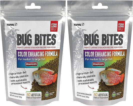 Fluval Bug Bites Color Enhancing Fish Food for Tropical Fish, Granules for Medium to Large Sized Fish, 4.4 oz. (Pack of 2)