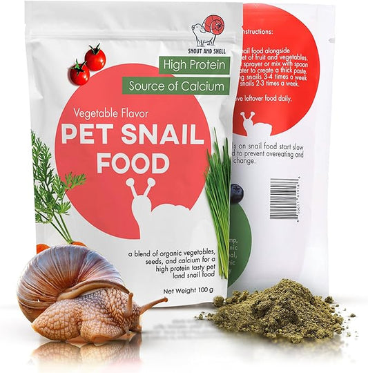 Snout & Shell Vegetable Flavored Pet Land Snail Food - Tasty High-Protein, Calcium Blend for Snails, Easy Addition to Your Garden Snails Terrarium or Snail Habitat