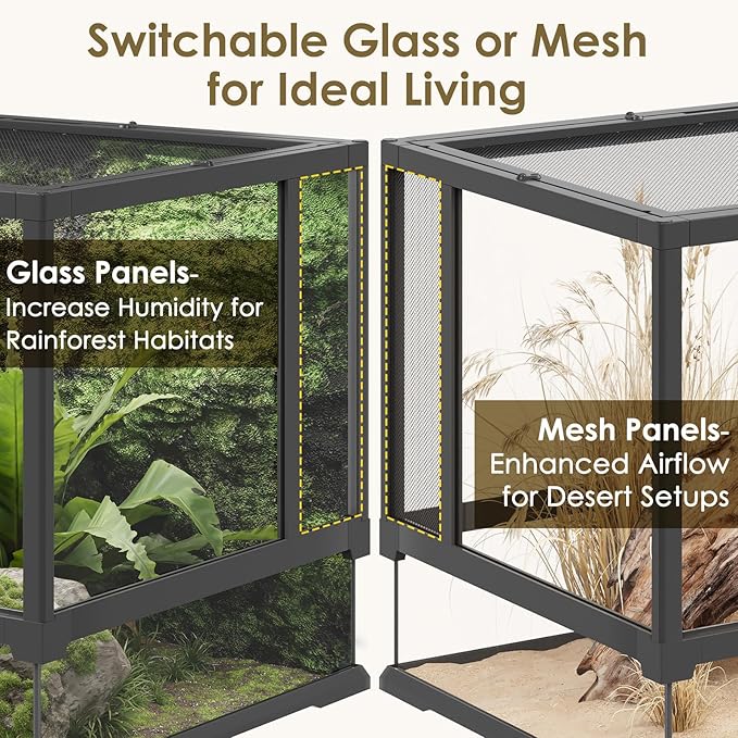 Erinnyees 50 Gallon Reptile Terrarium with Top Screen Ventilation, Snake Habitat with Heating Pad Space, Front Opening Reptile Vivarium with Sliding Cable Outlet for Snakes, Leopard Geckos, Turtles
