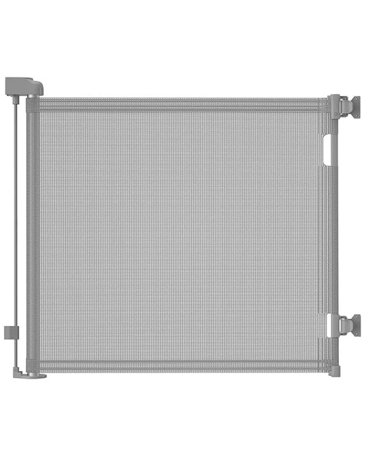 AOURMKOOP Retractable Baby Gate,Mesh Baby Gate or Mesh Dog Gate,33" Tall,Extends up to 55" Wide,Child Safety Gate for Doorways, Stairs, Hallways, Indoor/Outdoor（Grey,33"x55"