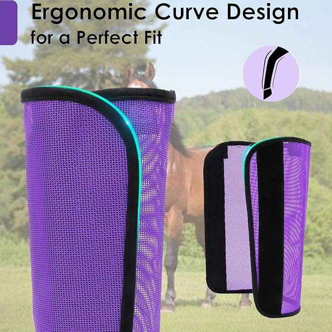 Horse Fly Boots - Breathable Mesh Protection Set of 4, Comfortable Horse Leggings, Equine Supplies for Horses, Reduces Stomping & Leg Fatigue (Purple)