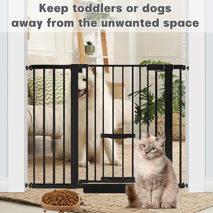SHYUJAJIE 37 Inch Tall Baby Gate with Cat Door, Adjustable 29.55" and -46.06",Auto Close Pet Gate Easy Walk Thru Pet Door for Stairs, Doorway, House, Pressure Mounted Safety Child Gates