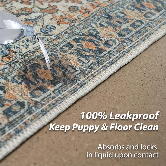 nunubaby Washable Pee Pads for Dogs, Stylish, Non-Slip and Leak-Proof Pee Pads. Reusable Potty Pads for Dogs for Crates and Floors.(Beige/Multi, 72" x72" )