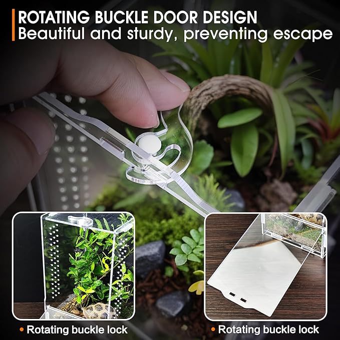 Jumping Spider Enclosure, Insect Terrarium, Bug Cage, Acrylic Terrarium for Tarantula, Snail, Praying Mantis, Frog, and Small Reptiles (4.7" x 4.3" x 7.8")