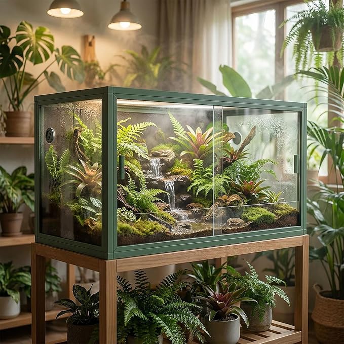 120 Gallon Reptile Terrarium 4x2x2, Extra Large Glass Enclosure with Sliding Doors, Heavy-Duty Screen Top Ventilation, Secure Anti-Escape Habitat for Bearded Dragons, Lizards & Snakes - Green