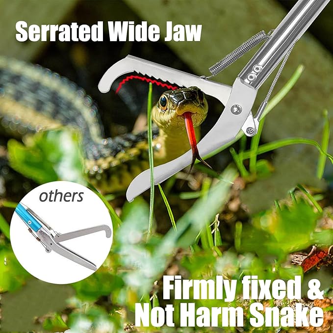 IC ICLOVER Snake Tongs, Upgrade 60 Inch Extra Long Snake Grabber Professional Heavy Duty Reptile Rattle Snake Catcher Wide Jaw Handling Tool with Lock, Non-Slip Grip Handle