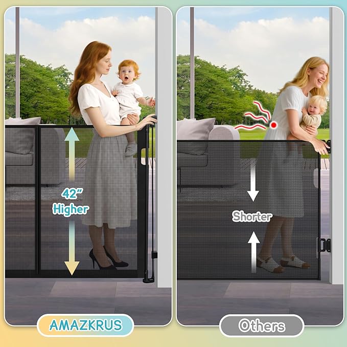 160 Inch Retractable Baby Gates Extra Wide, 42 Inch Extra Tall Retractable Gate, 13 FT Reinforced Retractable Dog Gate with Reinforcement Rod to Prevent Crawling Through, for Doorways, Stairs, Hallway