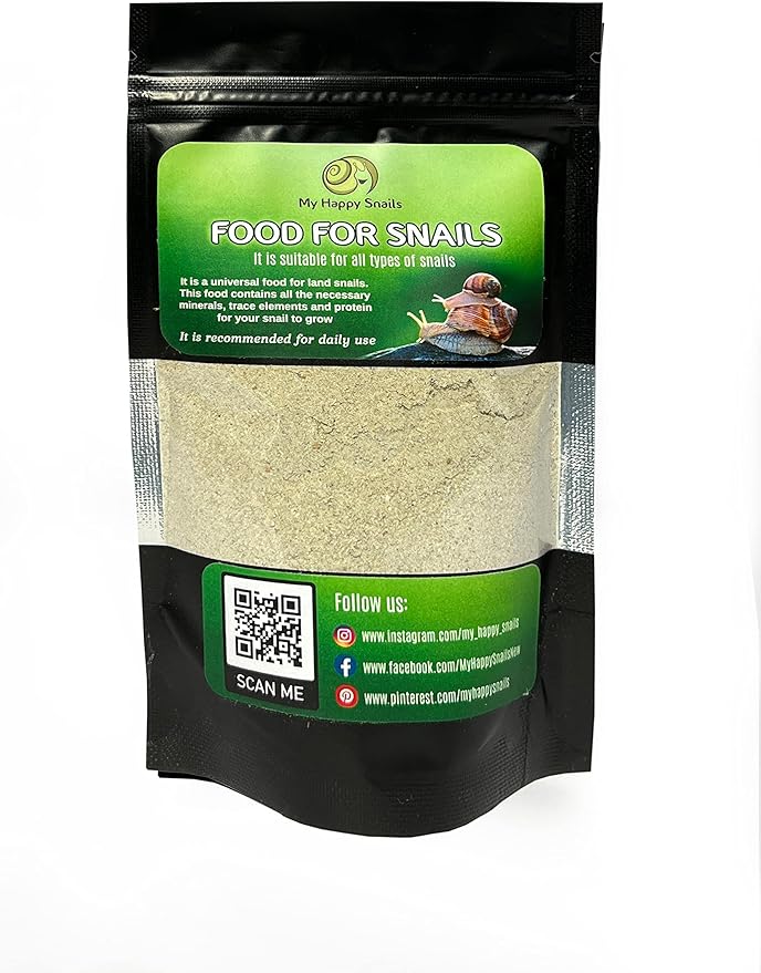 Food for Land Snails - Small Pack 3.5 Oz (100 Grams) - with Organic Calcium, Vitamins, and Minerals. Great for Giant African Land Snails, Helix Pomatia, Aspersa, Muller Other Garden Snails