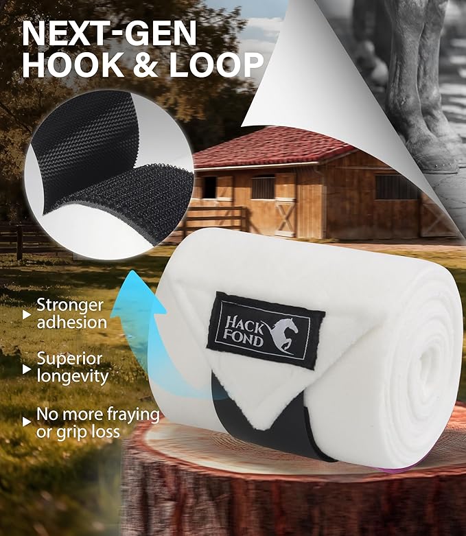 Fleece Horse Polo Leg Wraps Set of 4, 10' Horse Leg Bandages Stable Supplies Equestrian Boots White