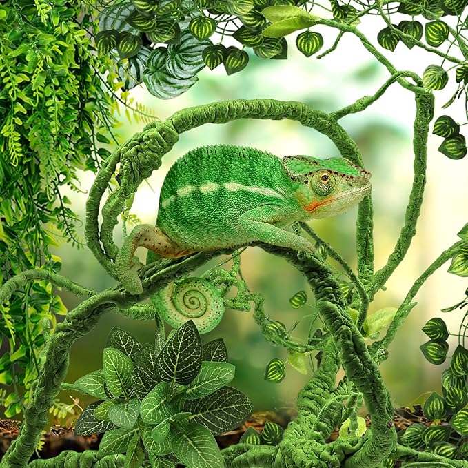 QUOZUO Bearded Dragon Tank Accessories for Habitat, Terrarium Hanging Plants Artificial Leaves Reptile Hide, Leopard Gecko Tank Accessories Hide Terrarium Decor for Lizard Geckos Chameleon Snake