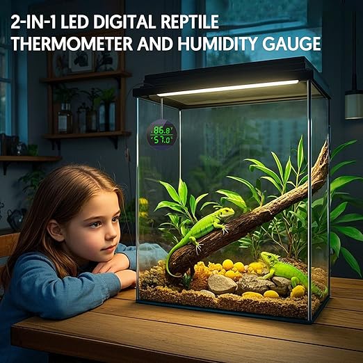 QZQ Reptile Thermometer and Humidity Gauge, LED Digital Thermometer Hydrometer, Reptile Tank Accessories for Bearded Dragon, Crested Gecko, Snake, Lizard, USB Power Supply (2 Pack Blue)