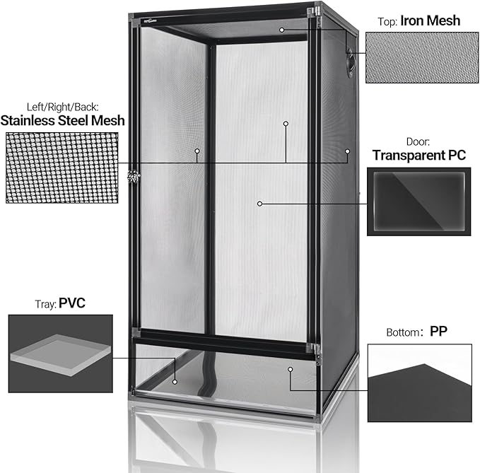 REPTI ZOO 18" x 18" x 36" Reptile Tank, Deluxe Foldable Screen Cage, 50 Gallon Vertical Terrarium with Fogger & Cable Pass, Tall Enclosure for Chameleon, Tree Frog, Crested Gecko, Arboreal Reptiles