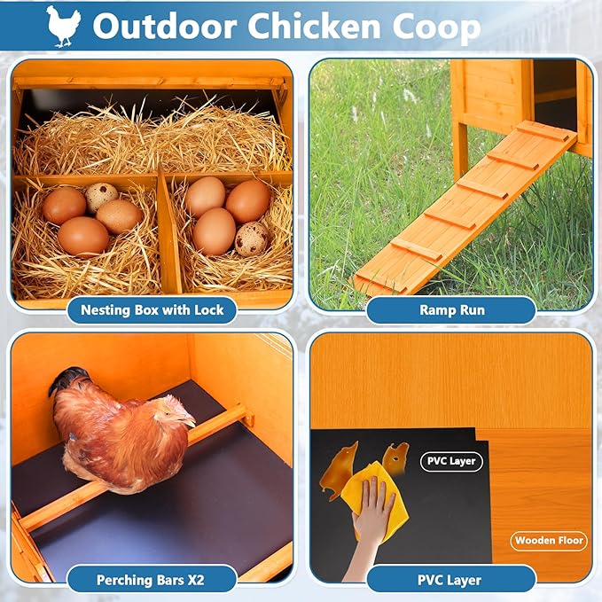 FunXplore Outdoor Insulated Chicken Coop Weatherproof Wooden Hen House Small Animal Pet Hutch with Elevated Legs Asphalt Roof Removable PVC Layer Nest Box