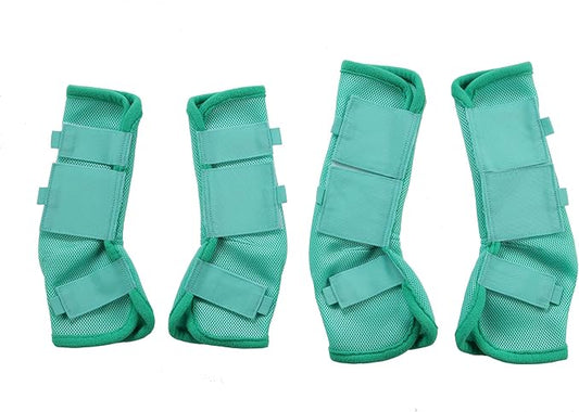 LEAFOREST Horse Fly Boots Set of 4 - Non Slip Leg Protection for Donkey Mini Pony Draft, Breathable Mesh Fly Boots for Pasture & Barn Use Green Pony