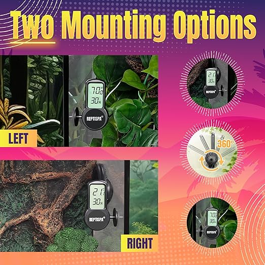 Reptile Thermometer Hygrometer, Pack of 2 Digital Thermometer Humidity Meter for Reptile Terrarium, Temperature Gauge Humidity Gauge with Digital LCD Display for Bearded Dragon Tank