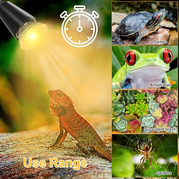 Dallfoll Reptile Heat Lamp, UVA UVB Reptile Timing Heat Lamp, with 360°Rotatable Swivel and Clamp, Heating Lamp for Turtle, Lizard, Bearded Dragon