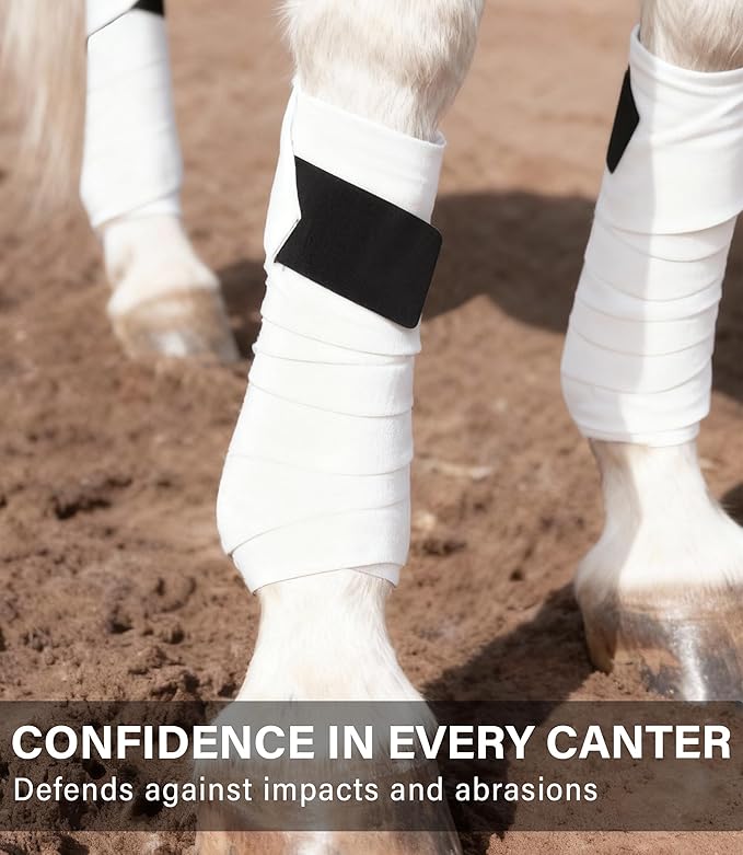 Fleece Horse Polo Leg Wraps Set of 4, 10' Horse Leg Bandages Stable Supplies Equestrian Boots White