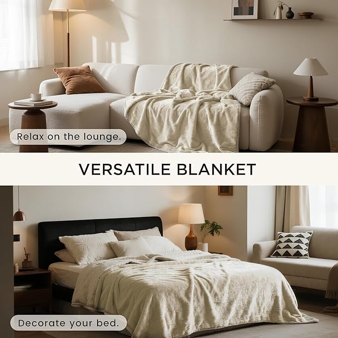 gogobunny Waterproof Bed Blanket, Reversible Sherpa Fleece Throw Blanket for Dog Puppy Cat, Furniture Cover Protects Bed Couch Sofa from Liquid Pee and Pet Fur (Cream, 50x60 inches)