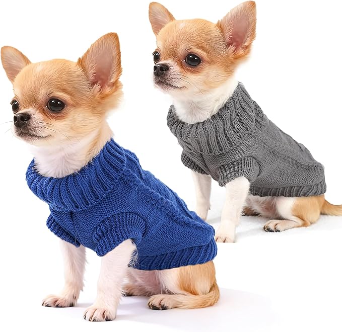 2 Pieces Dog Sweater for Small Dogs Winter Warm Dog Knitted Sweaters Cute Puppy Clothes for Chihuahua Teacup Yorkie Pet Cat Knitwear Turtleneck Thick Clothing Small(4~6.5lbs)