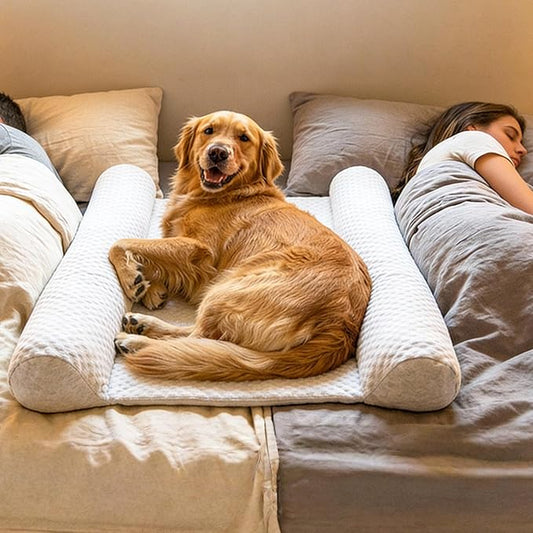 DenMate - On-Bed Dog Bed for Medium/Large Dogs (26x40), Stabilizing 100% Cotton Bolsters for Night Movement, Improves Comfort & Sleep for Dogs & Owners, Machine Washable Pet Mattress (White)