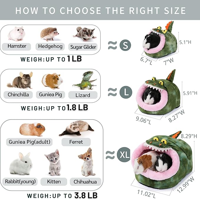 JanYoo Rat Bed Hut Guinea Pig Hideout House Small Animal Tent Accessories Rabbit Hideaway Igloo Supplies for Cages(XL,Crocodile)