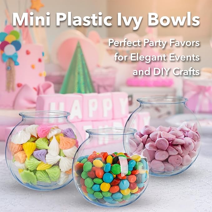 Fish Bowls For Drinks - 6 Pack - 16 Oz - BPA-Free Small Plastic Ivy Bowls For Crafts, Mini Fish Bowls Unbreakable, Candy Dishes for Party Centerpieces, Carnival Fishing, Home Decor…