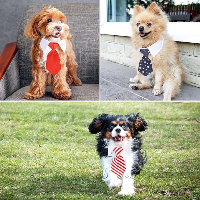 Segarty Dog Neckties Puppy, 6pcs Formal Classy Pet Neck Ties Little Dog and Kitten Suit, White Cat Collar with Black Red Pink Tie, Tuxedo Bow Tie Collar for Small Dogs Puppies Wedding Costumes