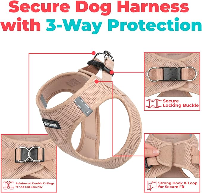 Best Pet Supplies Voyager Step-in Air Harness - All Weather Mesh, Reflective, No Pull Harness for Dogs, Cats - Secure with Hook & Loop Fastener, Buckle, Double D-Rings - Khaki, XL
