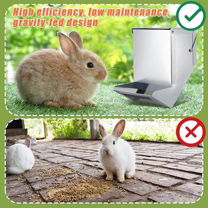Maxcheck 2 Pcs Rabbit Feeder for Cages Small Animal Food Pellet Dispenser with Lid Metal Chicken Grit Oyster Shell Squirrel Feeders Outside(4.7 Inches,Mesh Bottom,Silver)