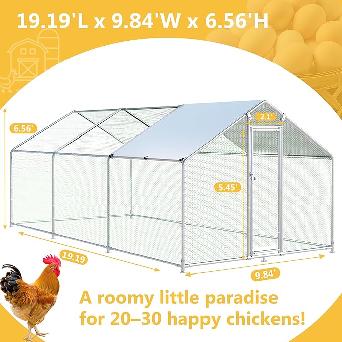 Large Chicken Coop Chicken Runs for Yard with Cover Outdoor Metal Pet Pens Poultry Cage Duck Rabbit House Backyard Use