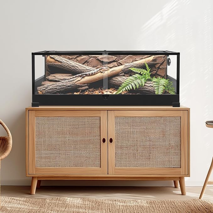 REPTI ZOO 67Gallon Reptile Large Terrarium 48" x 18" x 18" Upgrade Glass Front Opening Tank Sliding Door with Screen Ventilation Reptile Terrarium