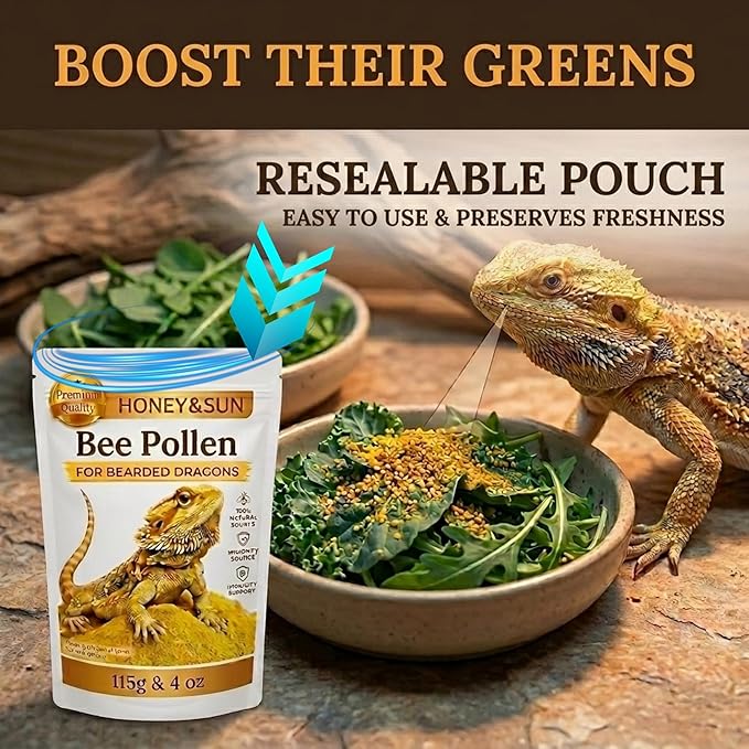 HONEY&SUN® (4oz) Organic Bee Pollen Powder – Bearded Dragon Food Topper & Reptile Vitamins, 100% Pure Natural Supplement for Healthy Skin & Color