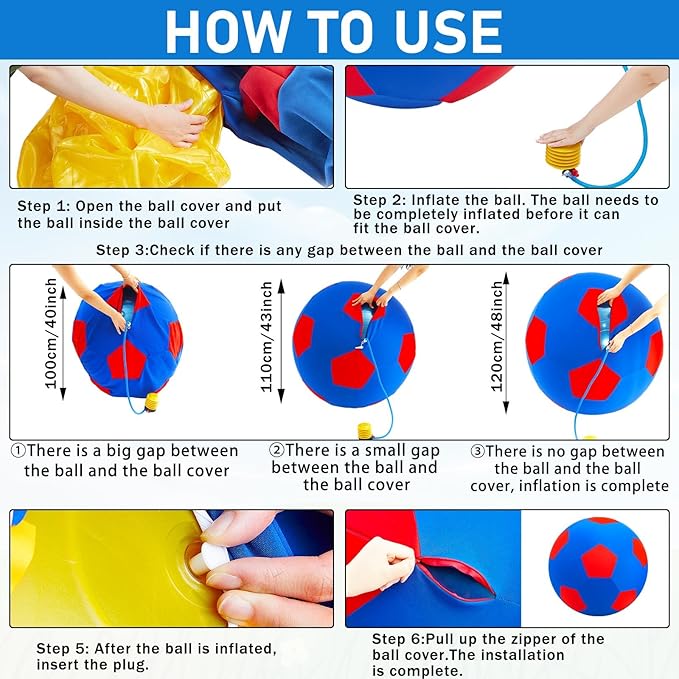 48 Inch Giant Herding Ball with Cover Anti Burst Ball Please Watch VCR for How to Inflation Large Horse Toys for Horse Stall Entertainment Play, Pump Included(Blue-red)