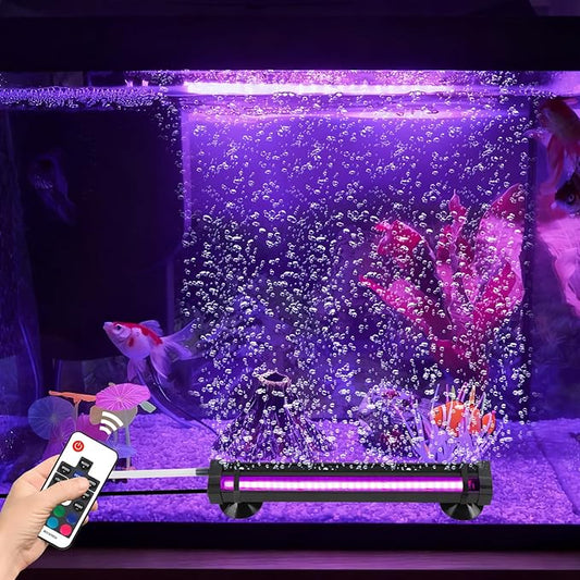 Submersible Bubble Aquarium Light：RGB Aquarium Light with Remote Control Oxygenator for Saltwater Coral Growth - 9 Inch Waterproof Fish Tank Light Designed for Aquarium Breeders