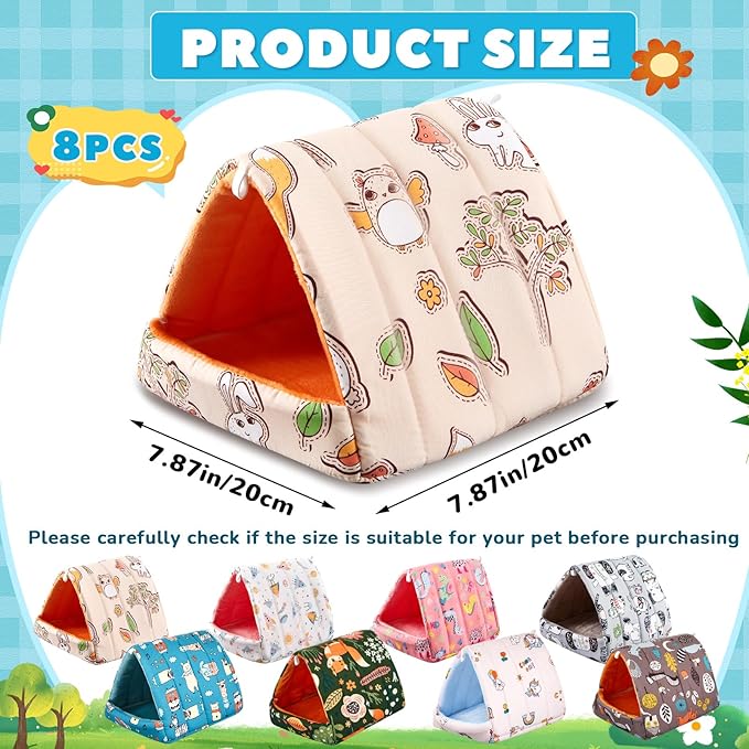 Cinnvoice 8 Pcs Guinea Pig Hideout, Guinea Pig Bed Washable Small Animal Cage Accessories for Bunny Hedgehog Mouse Chinchillas Hamsters Ferrets Rats (7.9 in)