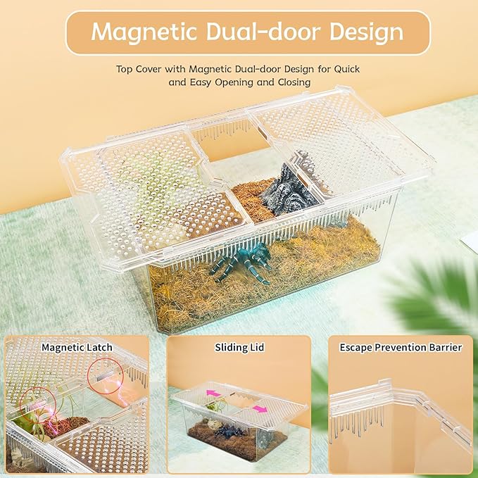 High-Transparency Reptile & Insect Enclosure Terrarium with Magnetic Door, Excellent Ventilation, Easy Cleaning, and Strong, Long-Lasting Build for Cricket,Frog,Gecko(White, 9.3x6.2x4.6 Inch)