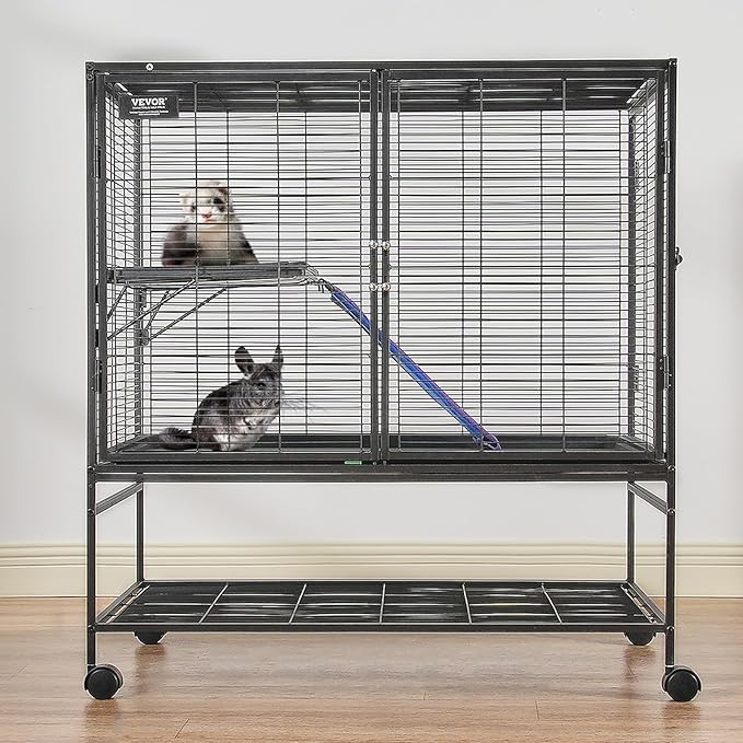 VEVOR 39" Rolling Metal Ferret Cage, Large 2-Tier Cage, Small Animal Cage with Ramps & Tray, Easy to Set up for Pet Mice, Hamster, Guinea Pig, Chinchilla, Squirrel, Hedgehogs, Bunny