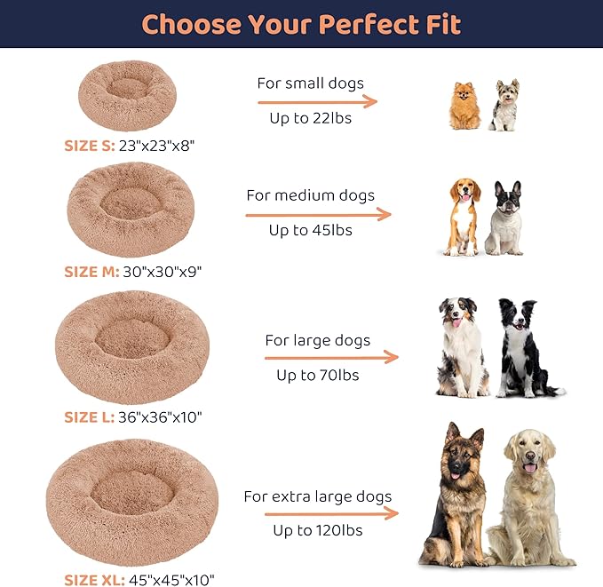 Donut Dog Bed - Premium Comfort for Anxiety Relief - Fluffy & Calming Design with Ultra-Plush Support | Cozy Round Dog Bed with Super Soft Circle Style (Camel, Large)