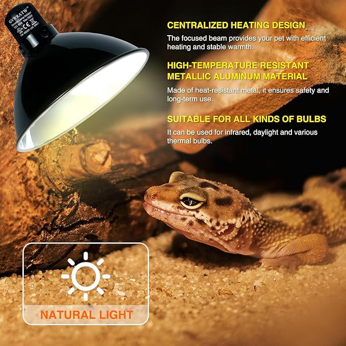 8.5-inch Standard Lamp Dome for Reptile Heating Lamps, Ceramic Heat Emitters, Max 200W for Bearded Dragons, Turtles, Snakes and Lizards, E26 Base