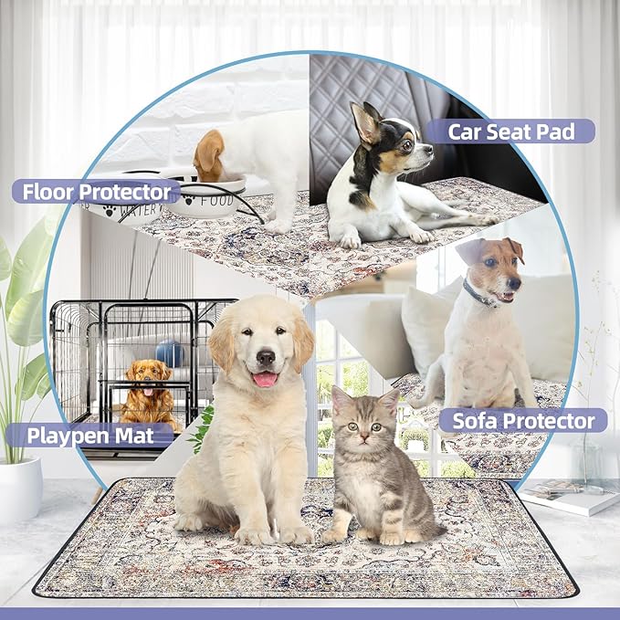 SCLOSE Washable Pee Pad for Dogs Extra Large, 72" x 72" Reusable Puppy Pads Waterproof Dog Rugs, Super Absorbent, Leakproof, Dog Crate Pad, Playpen Mat, Whelping Pads, Vintage Medallion